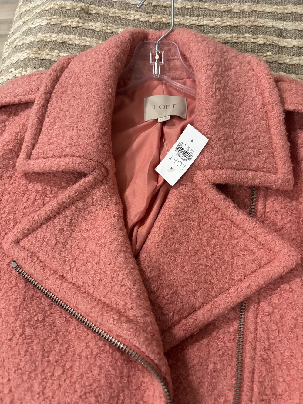 Loft Textured Wool Blend Moto Pea Coat Sutton Pink Size S NWT - Picture 4 of 16